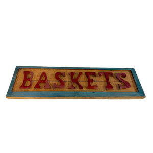 Carved Wood Baskets Hanging Sign Farmhouse Country Collector Vintage